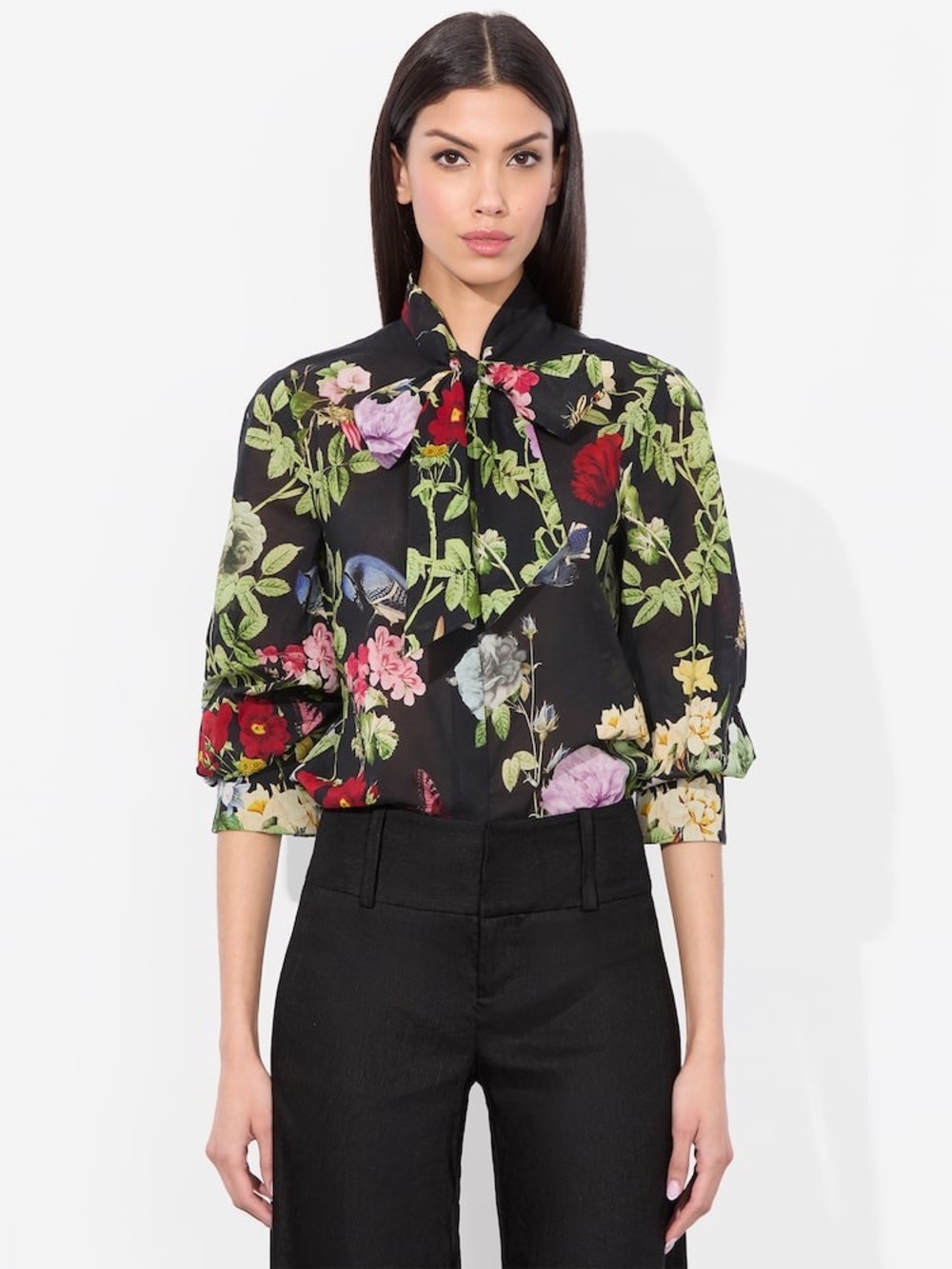 NWT ALICE + OLIVIA Lloyd Slit Sleeve Button Down Blouse Size M